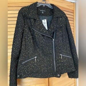 Trendy Brand New INC brand Black w/Gold Glitter Moto Jacket. Women’s size 1x.